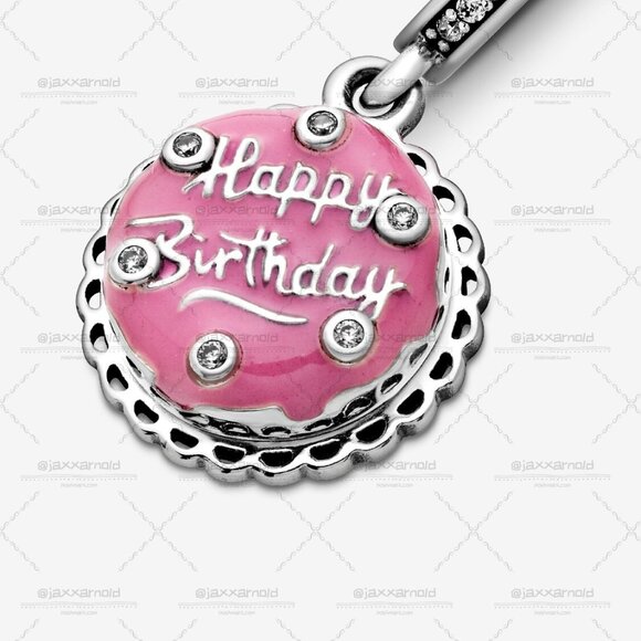 Pandora Birthday Cake Silver Dangle โ Clear CZ & Pink Enamel - Picture 2 of 6